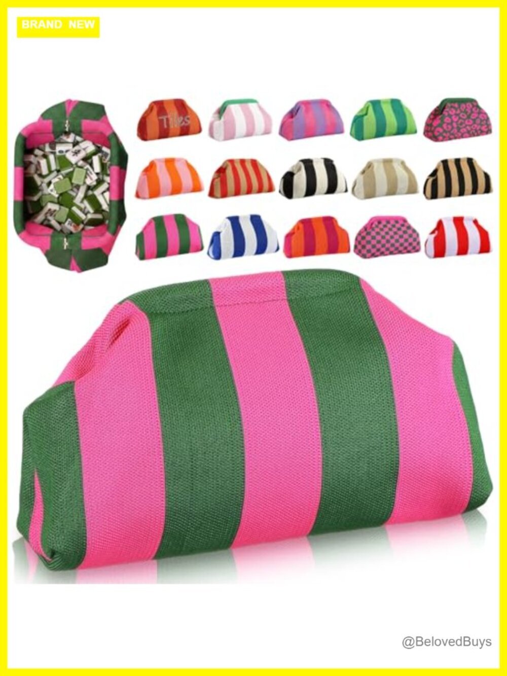 Crochet Mahjong Tile Clutch Bag Woven Striped Evening Handbag